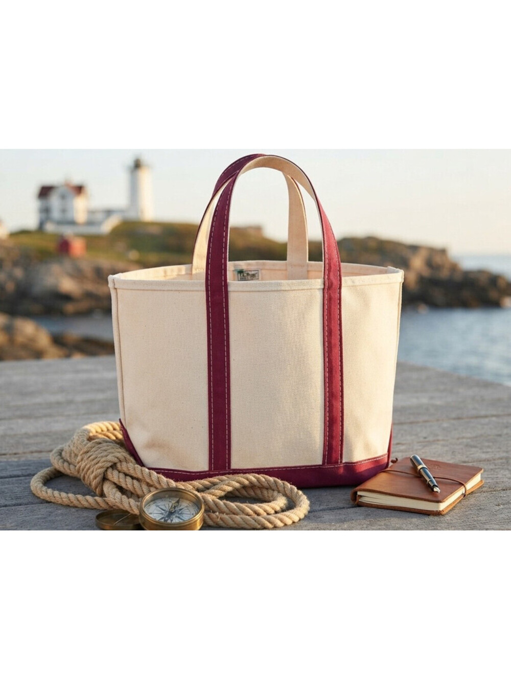 Authentic L.L. Bean Canvas Boat & Tote Bag Burgundy / Red Trim Vintage Regular